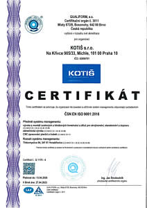 Certifikát ČSN EN ISO 9001:2016