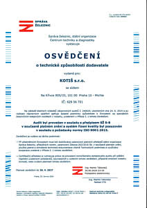Osvědčení o technické způsobilosti dodavatele
